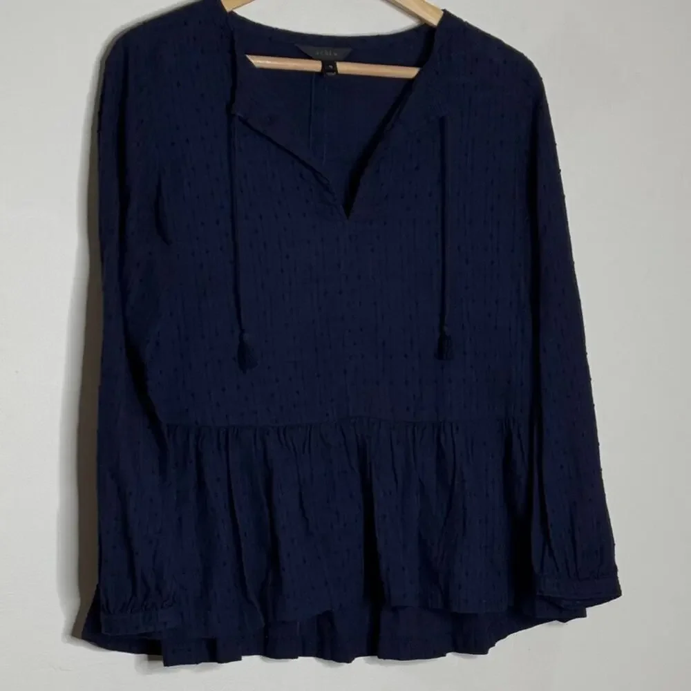 J.Crew Navy Peplum Tassel Tie Top Size 10